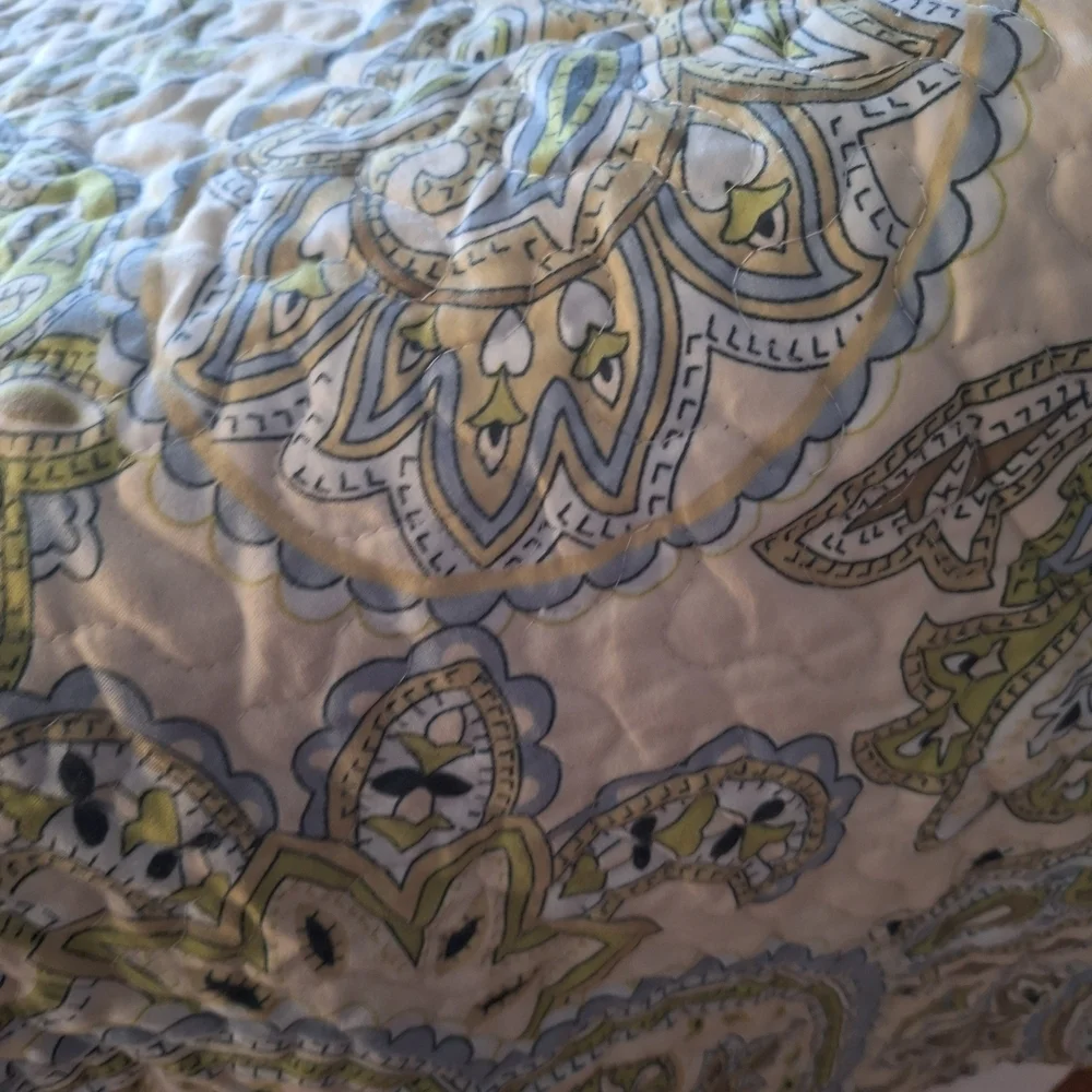 Brandream Green Paisley Patterned Quilt & 2 Yellow Pillows
